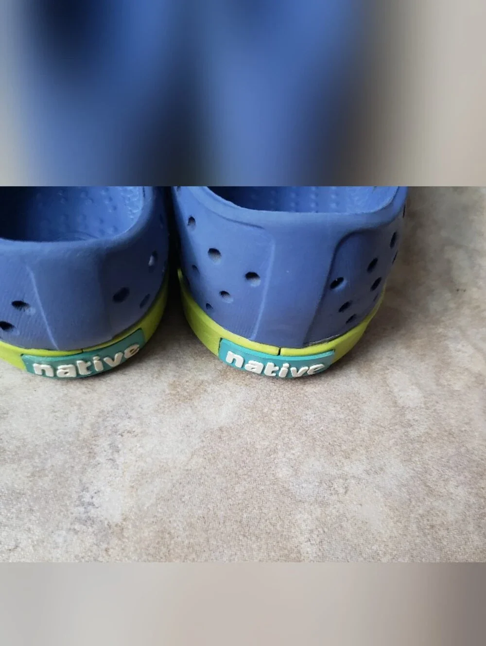 Native Shoes Kids Blue with Neon Yellow Trim Slip-On Water Shoes Size 10